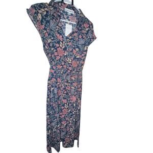 NEW Lucky Brand Cap Sleeve Collared Button up Floral Print Shirt SLIT Dress SZ M